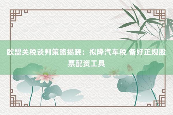 欧盟关税谈判策略揭晓：拟降汽车税 备好正规股票配资工具
