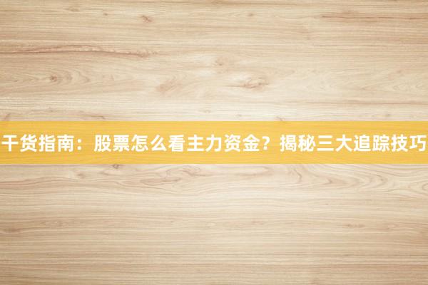 干货指南：股票怎么看主力资金？揭秘三大追踪技巧