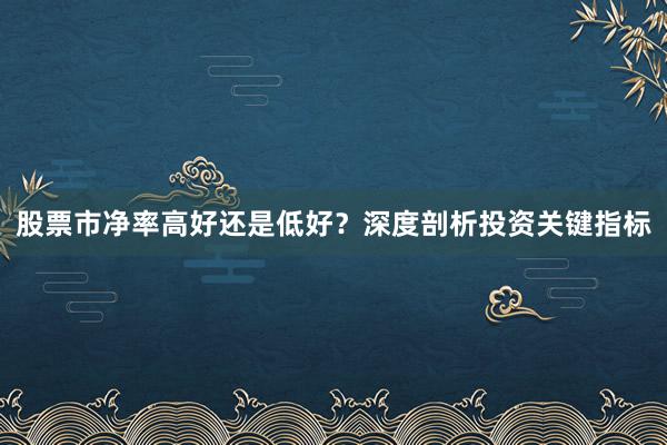 股票市净率高好还是低好？深度剖析投资关键指标