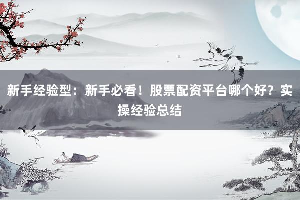 新手经验型：新手必看！股票配资平台哪个好？实操经验总结