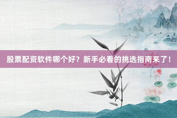 股票配资软件哪个好？新手必看的挑选指南来了！