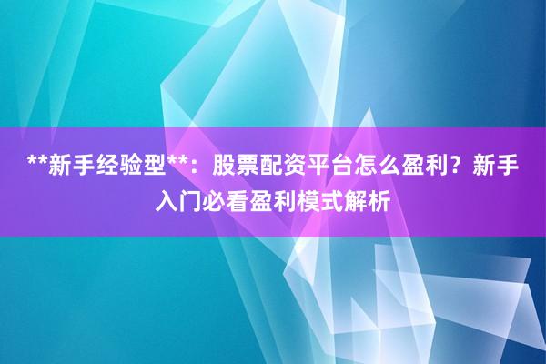 **新手经验型**：股票配资平台怎么盈利？新手入门必看盈利模式解析