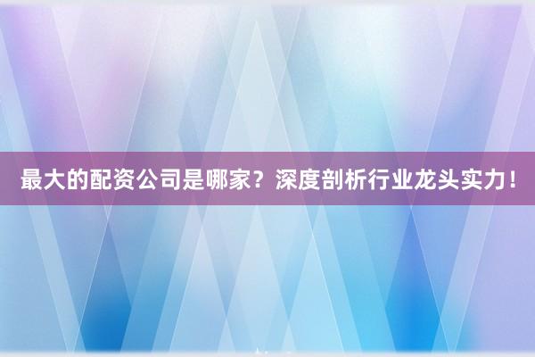 最大的配资公司是哪家？深度剖析行业龙头实力！