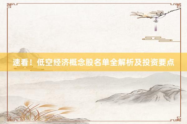速看！低空经济概念股名单全解析及投资要点