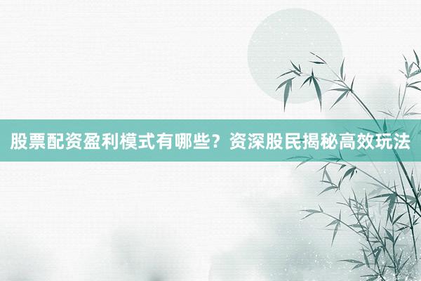 股票配资盈利模式有哪些？资深股民揭秘高效玩法