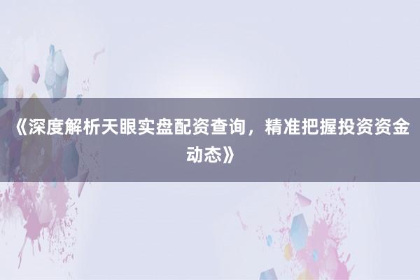 《深度解析天眼实盘配资查询,精准把握投资资金动态》