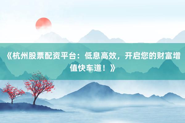 《杭州股票配资平台：低息高效，开启您的财富增值快车道！》