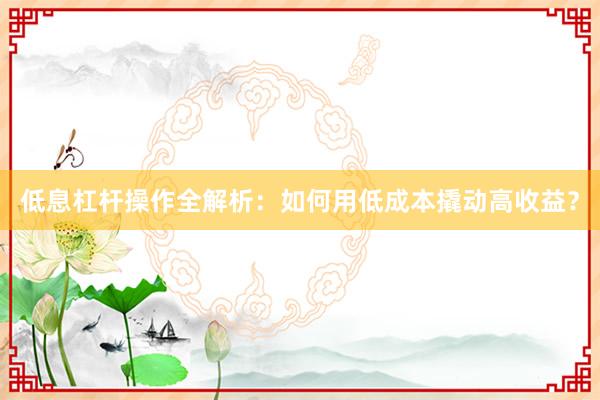 低息杠杆操作全解析：如何用低成本撬动高收益？