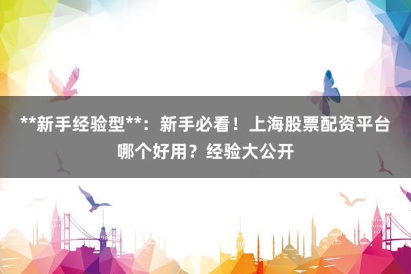 **新手经验型**:新手必看!上海股票配资平台哪个好用?经验大公开