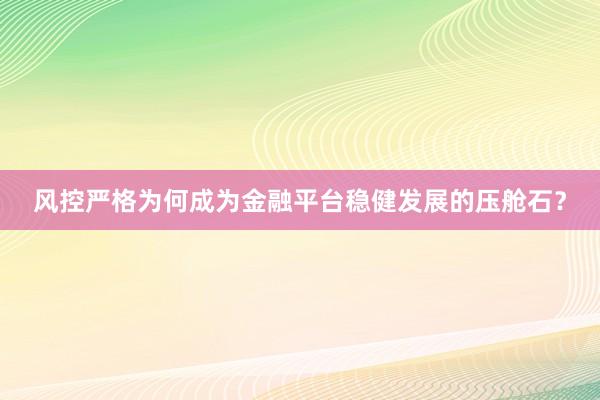 风控严格为何成为金融平台稳健发展的压舱石？
