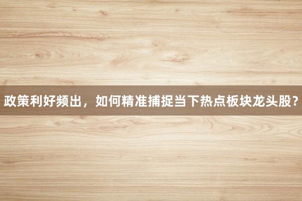 政策利好频出，如何精准捕捉当下热点板块龙头股？