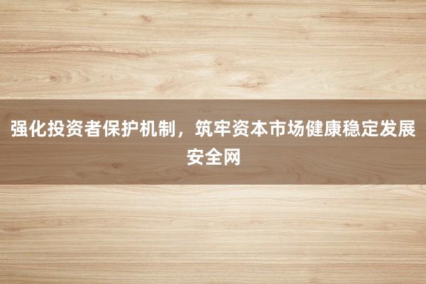 强化投资者保护机制，筑牢资本市场健康稳定发展安全网