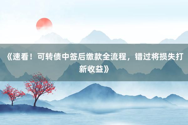 《速看！可转债中签后缴款全流程，错过将损失打新收益》